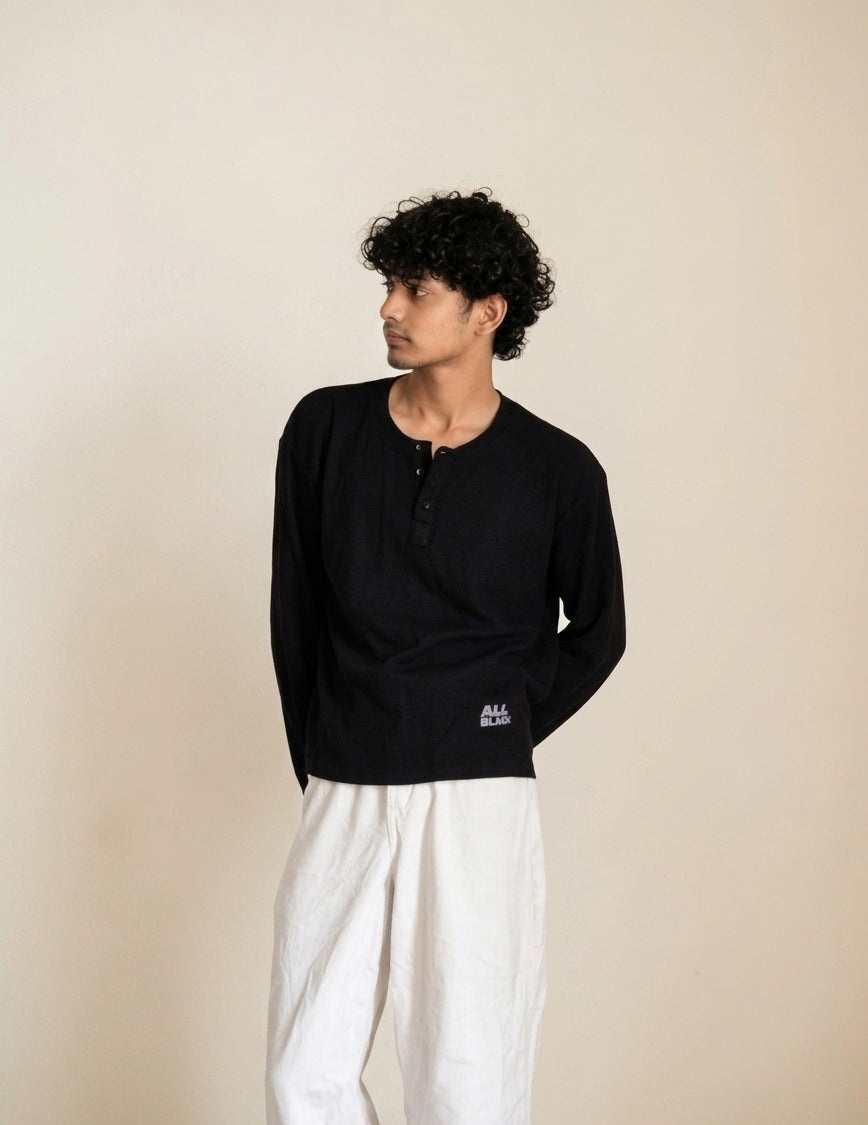 Henley Neck Waffel Knit Tee