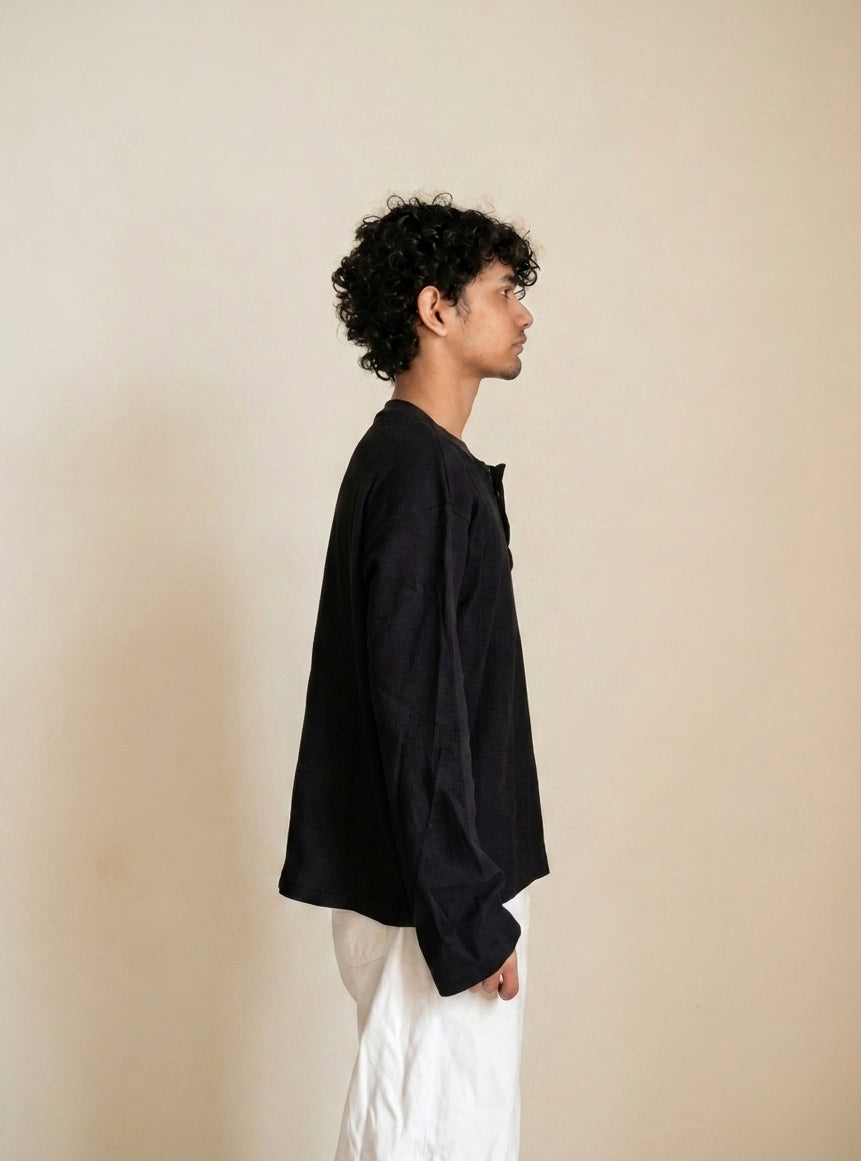 Henley Neck Waffel Knit Tee