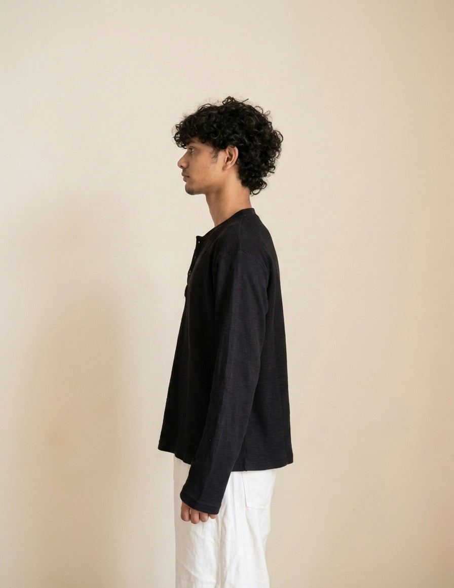 Henley Neck Waffel Knit Tee
