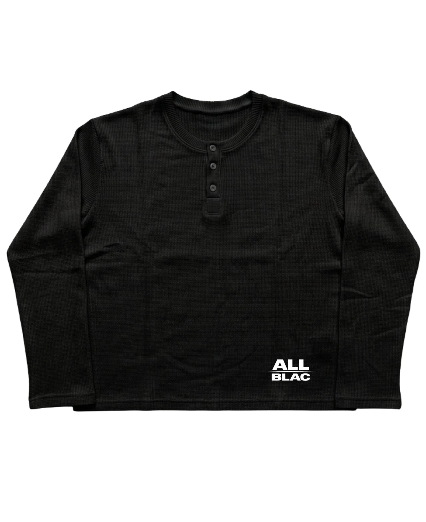 Black Henley waffle knit Front Design