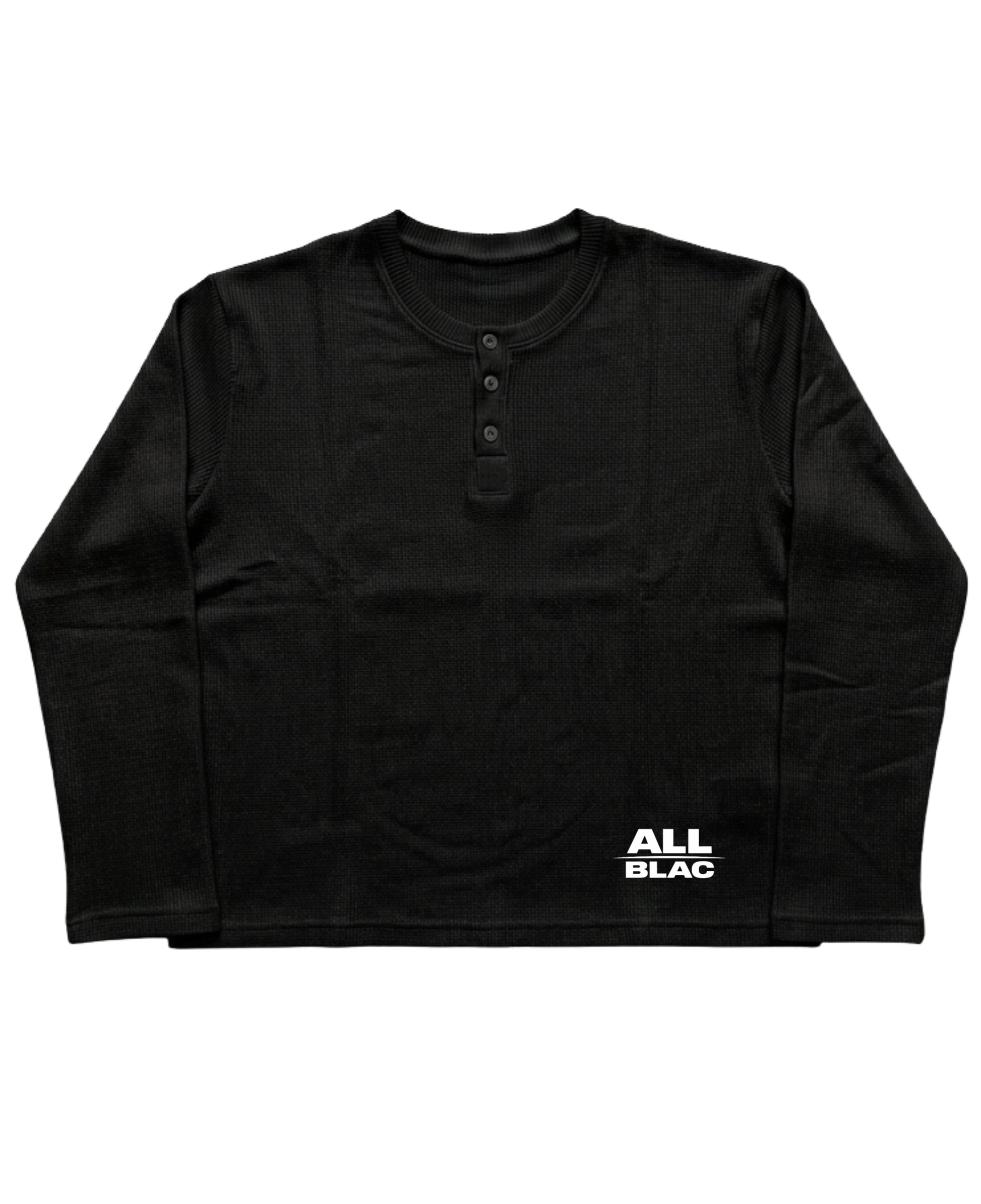 Black Henley waffle knit Front Design